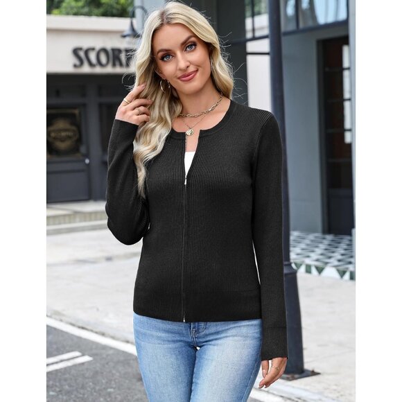Totatuit Womens Black Long Sleeves Cardigans Knitted Lightweight Zipper Sweater - Picture 6 of 7